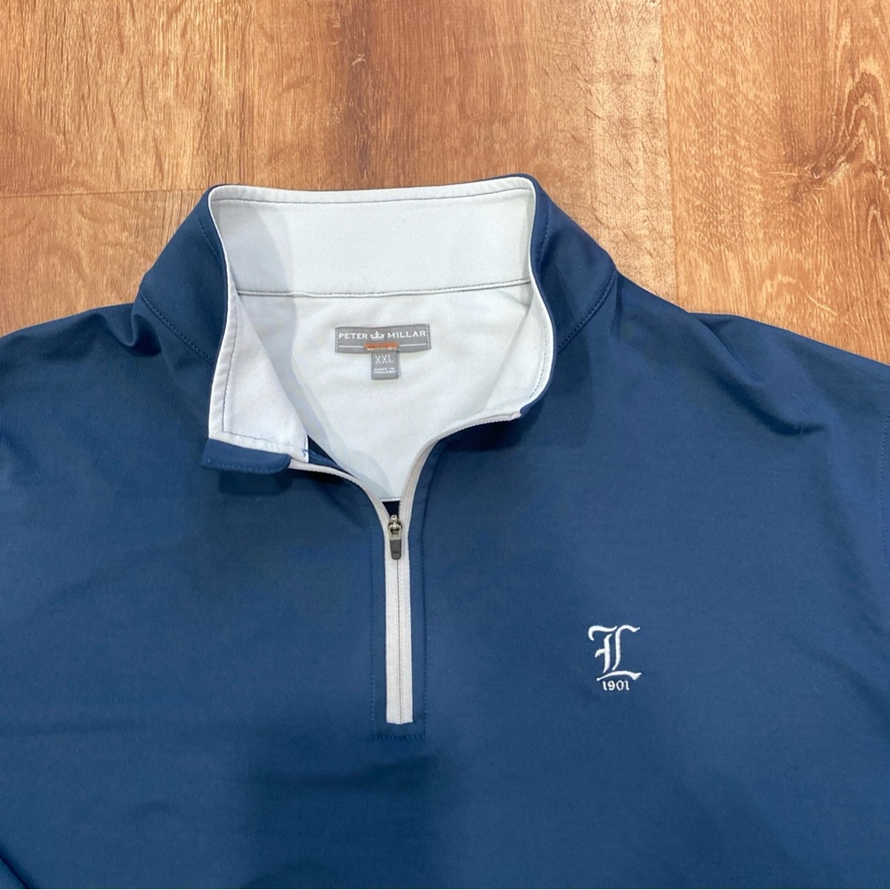 Peter Millar Navy and White Quarter-Zip Sweater
